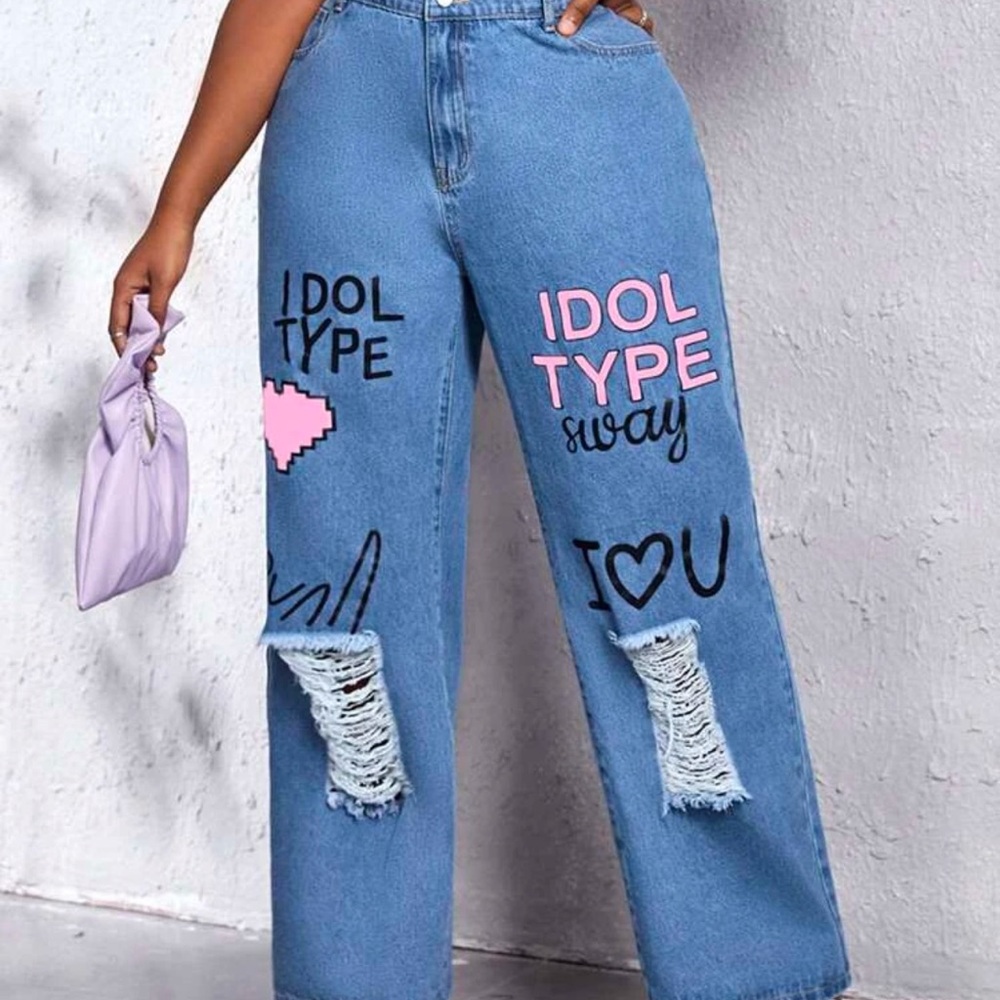 Stylish Blue Graphic Women Jeans